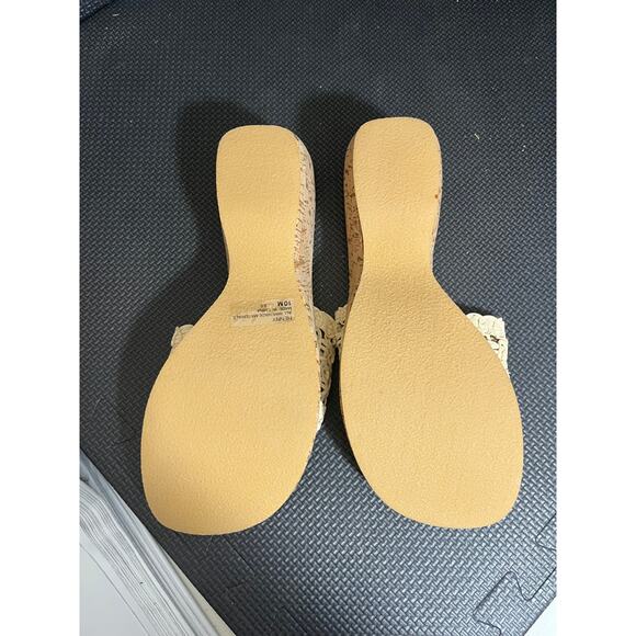 Y2K 2000s Mudd cream cork wedge sandals iridescent sequin flower embroidered 10 - Picture 7 of 9